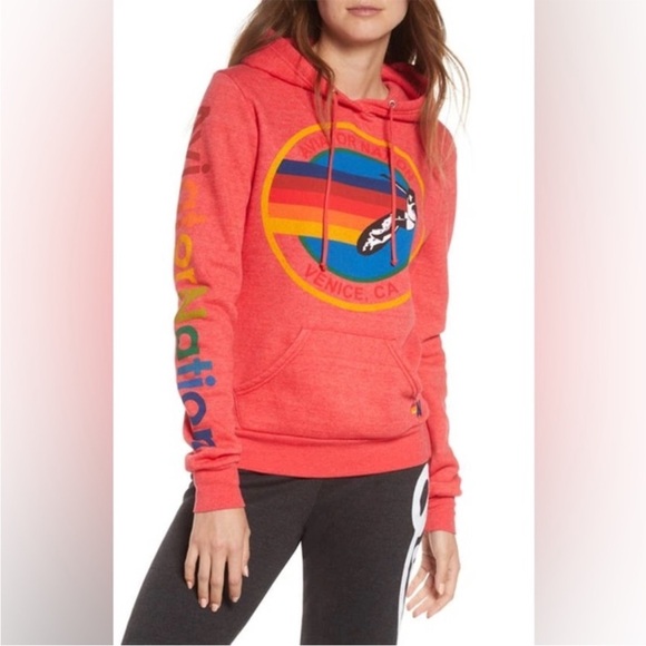 Aviator Nation Tops - Aviator Nation Pullover Hoodie Sweatshirt Neon Red Venice Size Small